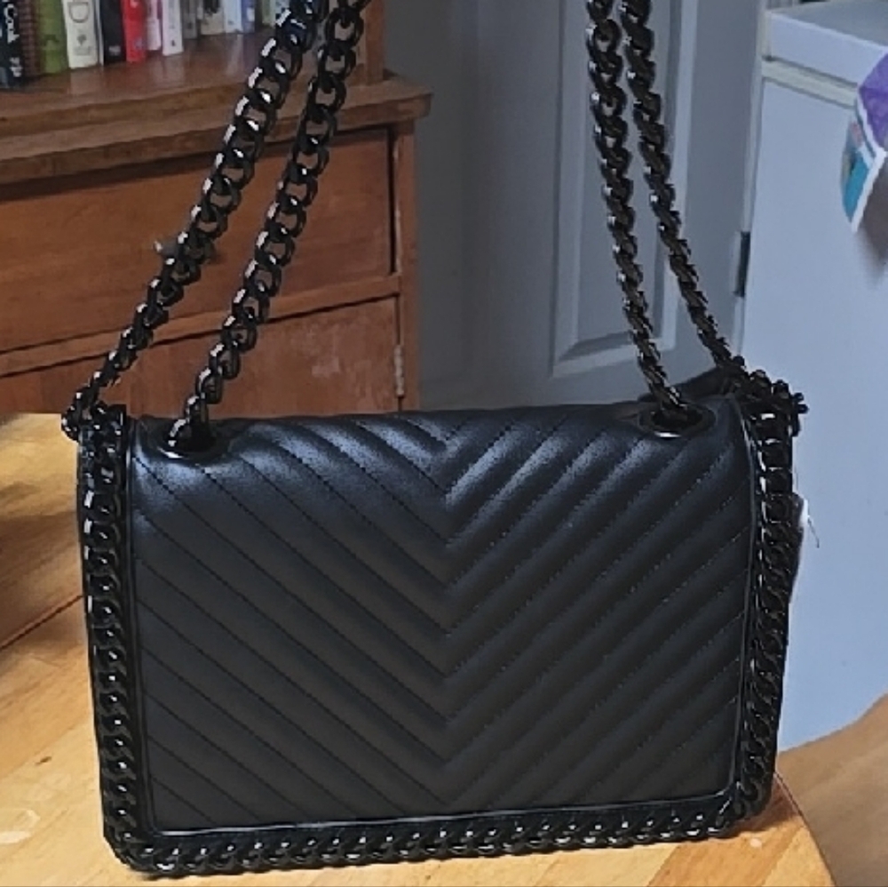 Aldo Black Chevron Chain Shoulder Bag